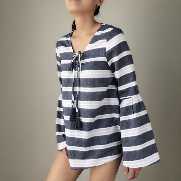 NORDSTROM LOVERICHE STRIPED BELL SLEEVES TOP - Picture 3 of 5